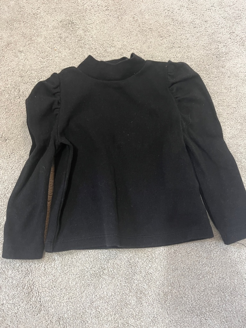 Thick Black Puff-Sleeve Ribbed Knit Top